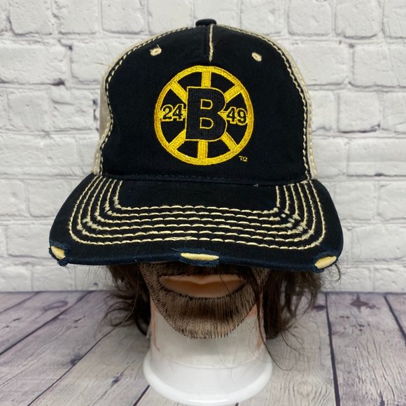 Reebok Retro Sports Bruins Hat Cap Snapback Black Brown Distressed One Size - Picture 1 of 11